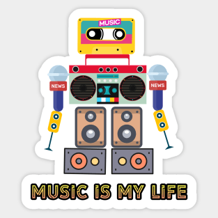 Music is my life,love music, robot Sticker